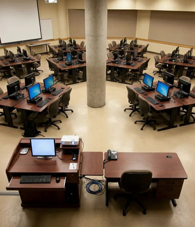 Computer lab with workstations